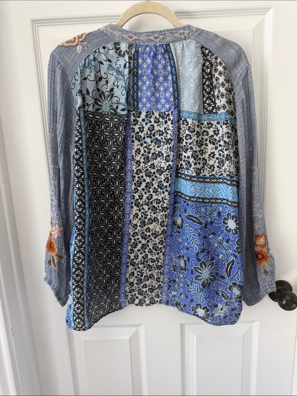 Johnny Was Dusty Blue Embroidered Gauze Tunic Top - Picture 5 of 5